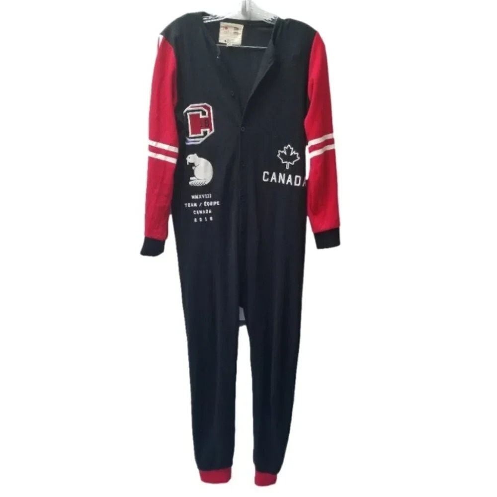 Hudson's Bay Olympics Team Canada 2018 Rare Pyjama Jumpsuit Black Red Beaver S